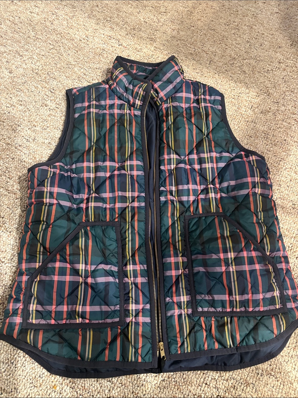 J. Crew Green Plaid Quilted Vest
